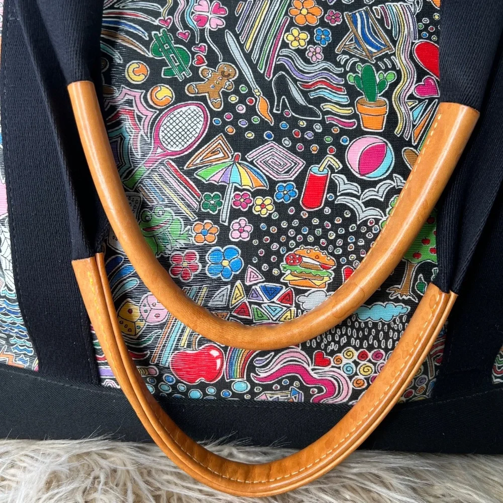 Vintage Dooney & Bourke shopper tote retired Whimsey Print Black key leash Rare - Picture 3 of 15